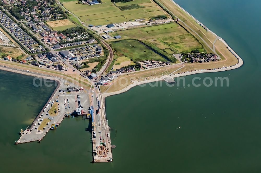 Dagebüll from the bird's eye view: Harbour arrangements in the sea coast of north frieze country in Dagebuell in the federal state Schleswig-Holstein, Germany