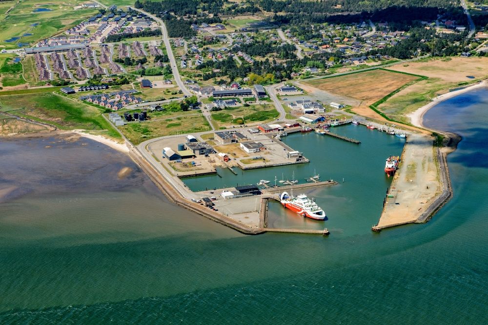 Aerial image Havneby - Port facilities on the seashore of the North Sea in Havneby at the island Roemoe in Denmark