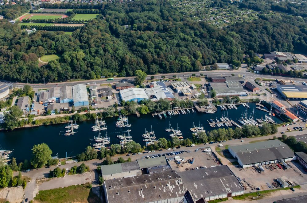 Aerial photograph Flensburg - Port facilities on the seashore of the Baltic Sea in Flensburg in the state Schleswig-Holstein, Germany
