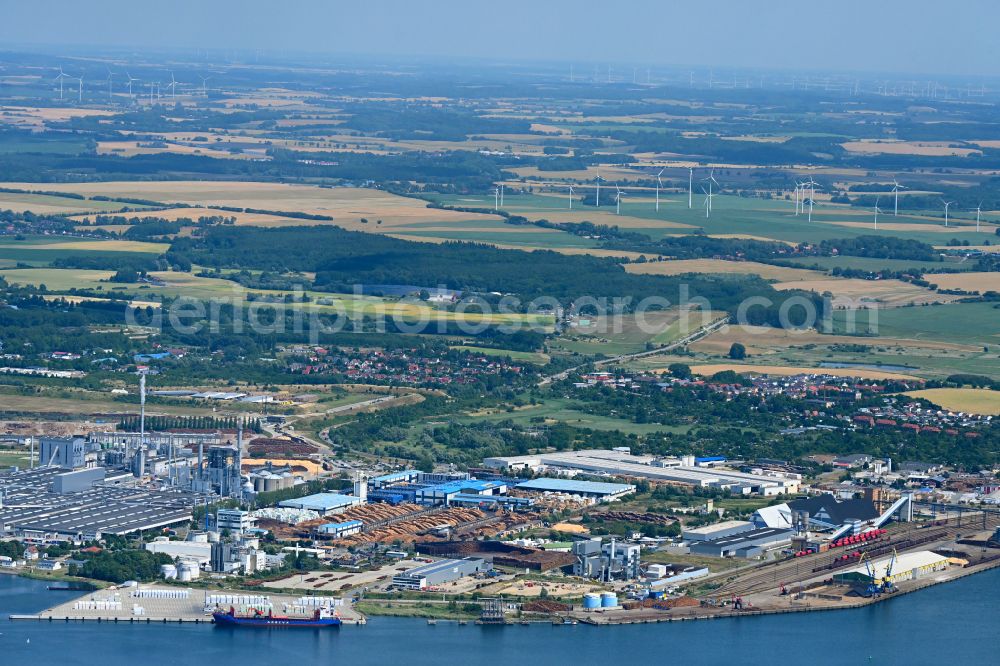 Hansestadt Wismar from above - Port facilities on the seashore of the Baltic Sea in Wismar at the baltic coast in the state Mecklenburg - Western Pomerania, Germany