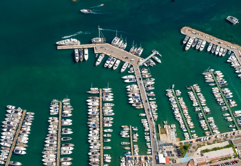 Port d'Andratx from above - Port facilities on the seashore of the in Port d'Andratx in Balearic islands, Spain