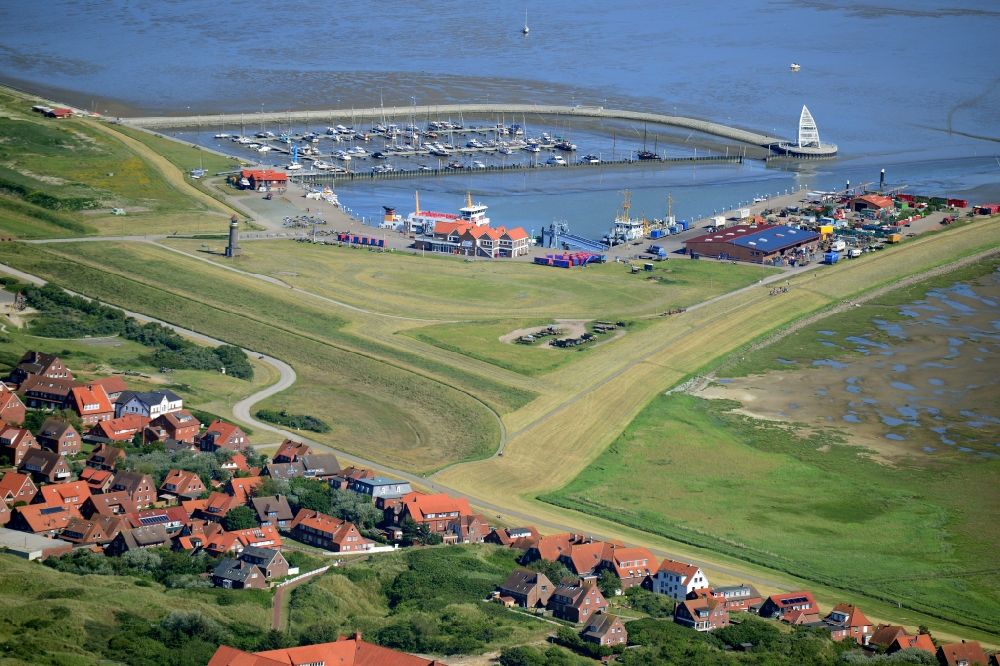 Aerial photograph Juist - Port facilities of the harbor of the North Sea- island Juist in the state Lower Saxony