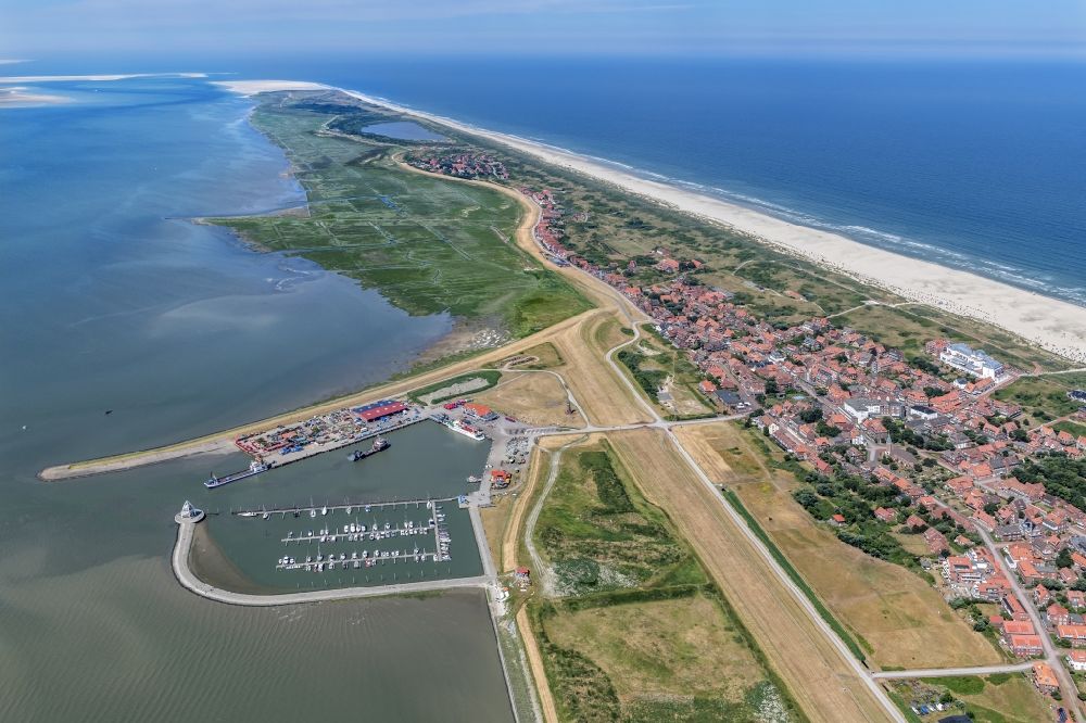 Aerial image Juist - Port facilities of the harbor of the North Sea- island Juist in the state Lower Saxony