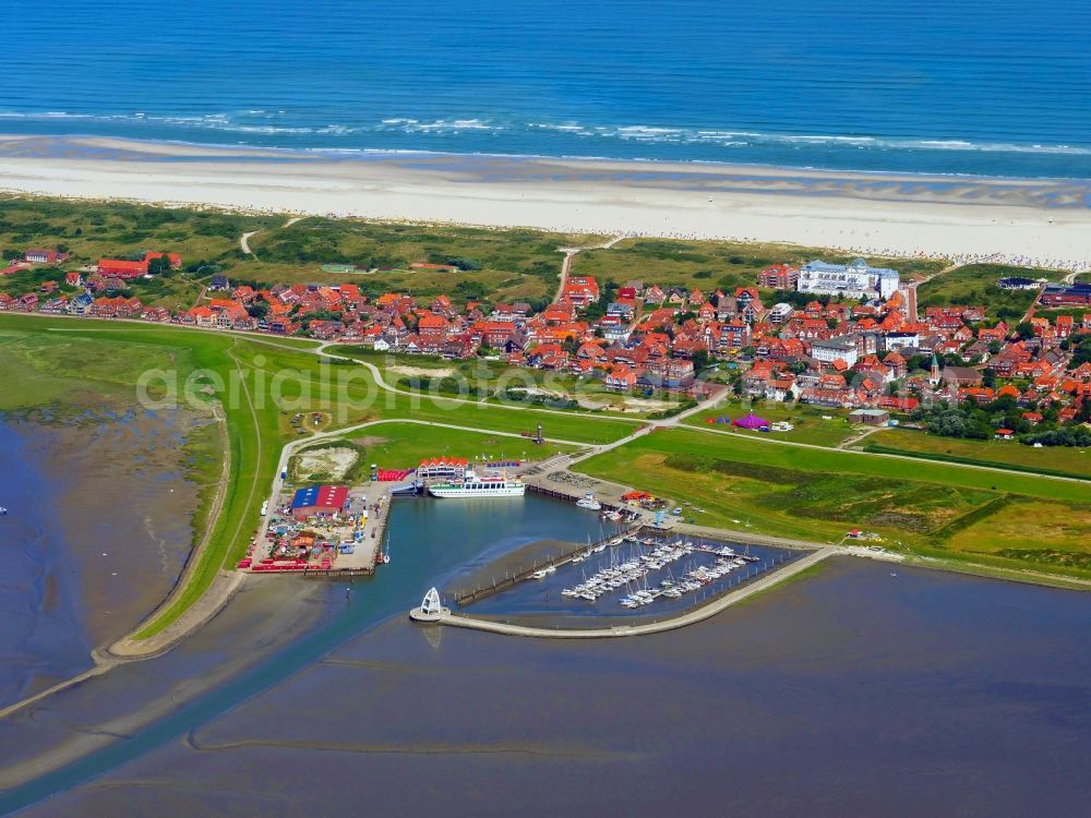 Aerial image Juist - Port facilities of the harbor of the North Sea- island Juist in the state Lower Saxony