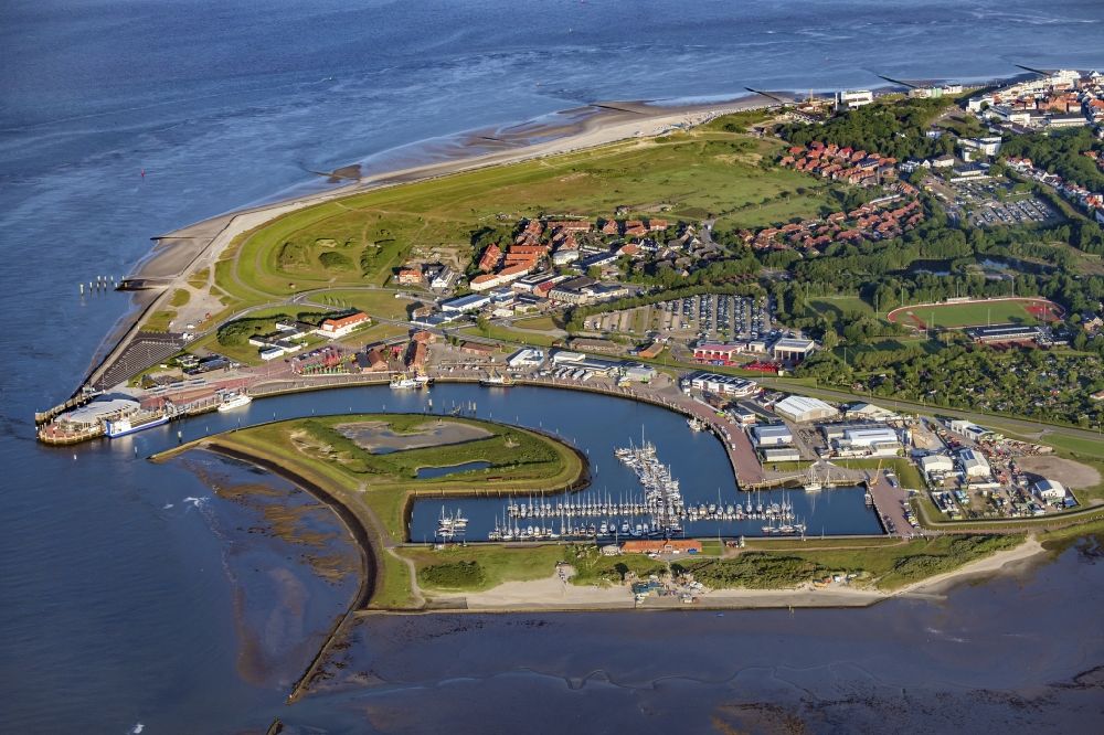 Norderney from above - Port facilities of the East Frisian island of Norderney in Lower Saxony island Norderney in the state Lower Saxony