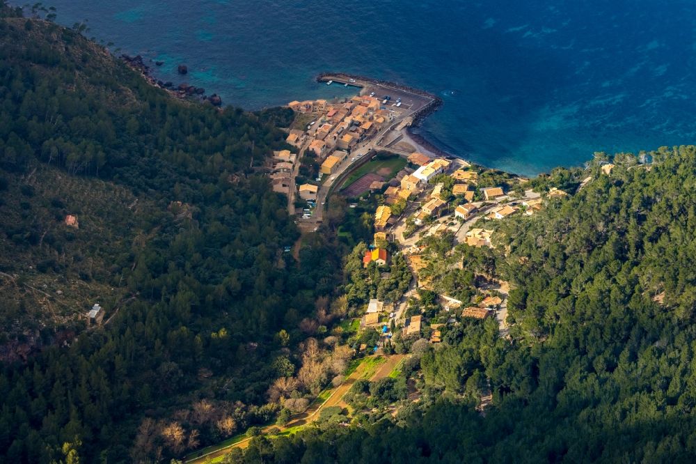 Valldemossa from above - Port facilities of the Port de Valldemossa on the seashore in Valldemossa in Balearische Insel Mallorca, Spain