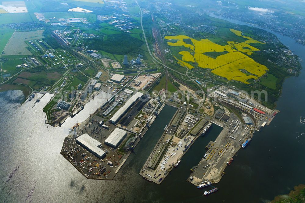 Aerial photograph Rostock - Port facilities on the shores of the harbor of of Seehafen of ROSTOCK PORT GmbH in the district Peez in Rostock in the state Mecklenburg - Western Pomerania, Germany