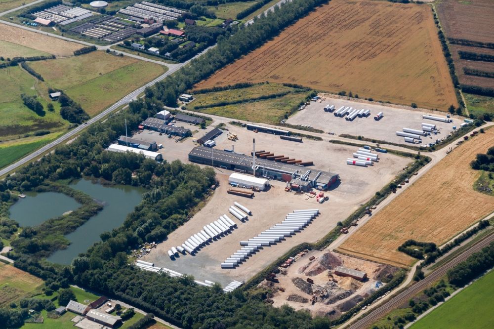 Aerial image Esbjerg - Docks and terminals with warehouses and freight forwarding and logistics companies in Esbjerg in Denmark. Titan Europe is a subsidiary of Titan Wind Energy in China