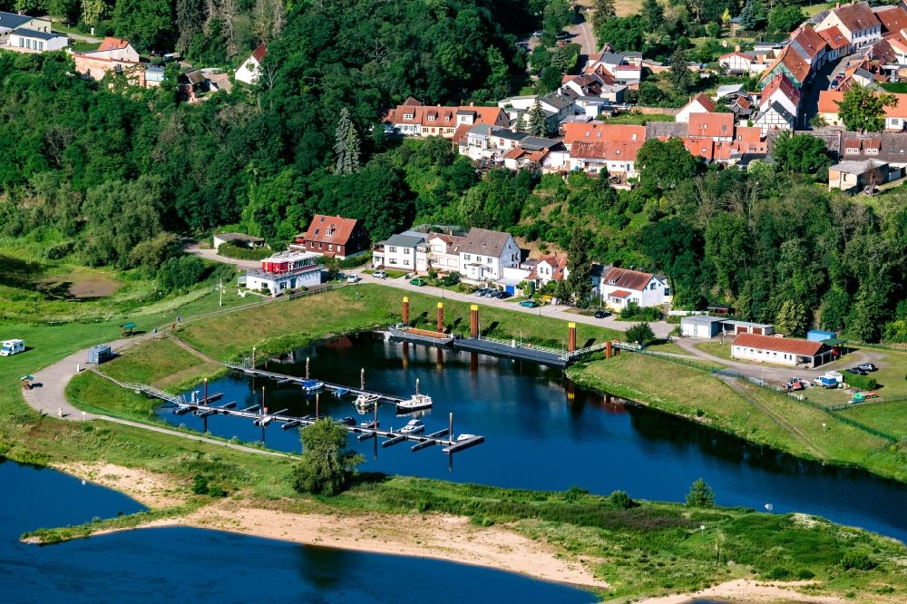 Aerial image Arneburg - Port facilities on the banks of the river course of the Elbe in Arneburg in the state Saxony-Anhalt, Germany