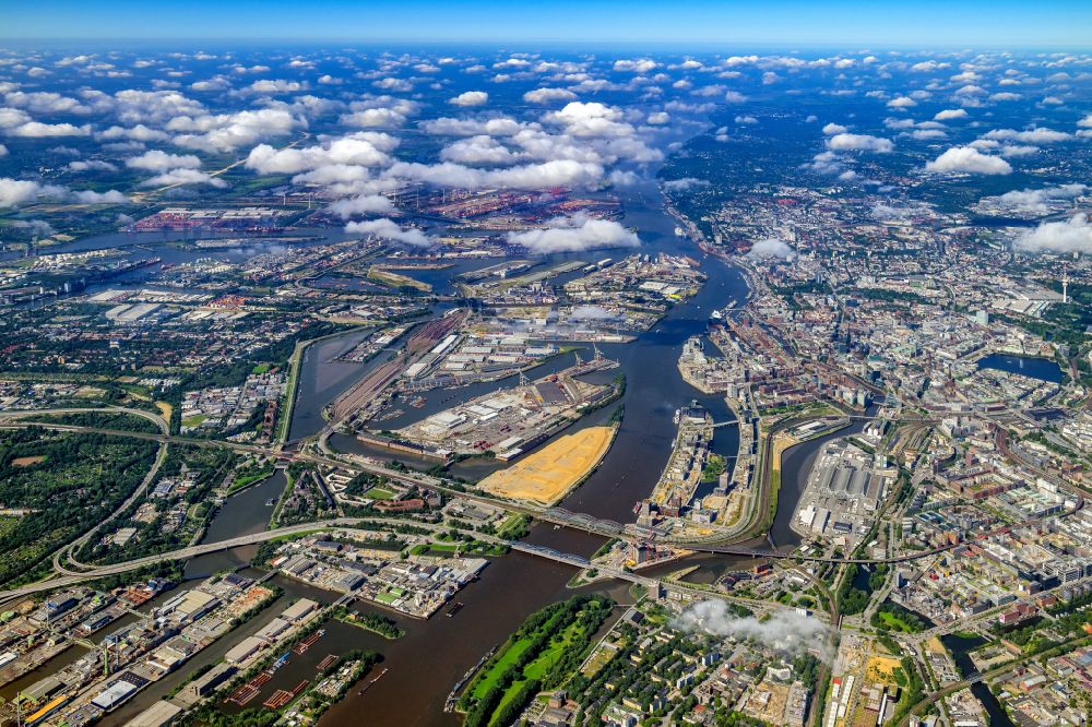 Aerial photograph Hamburg - Port facilities on the banks of the Elbe river from 2000 meters in Hamburg, Germany