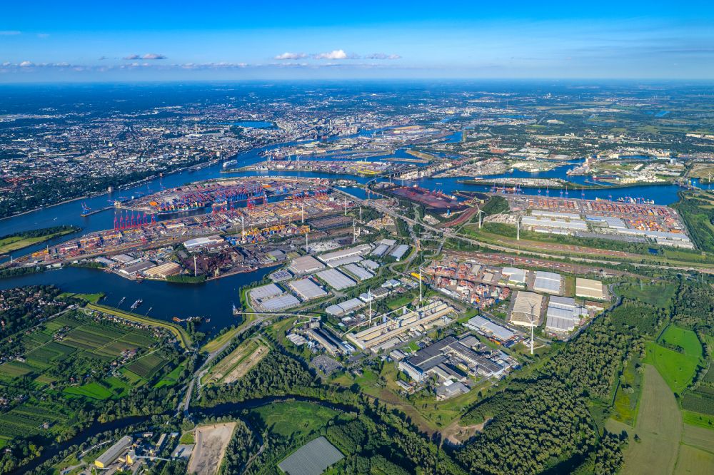 Aerial image Hamburg - Port facilities on the shores of the harbor of Burchardkai of Eurogate in the district Waltershof in Hamburg, Germany