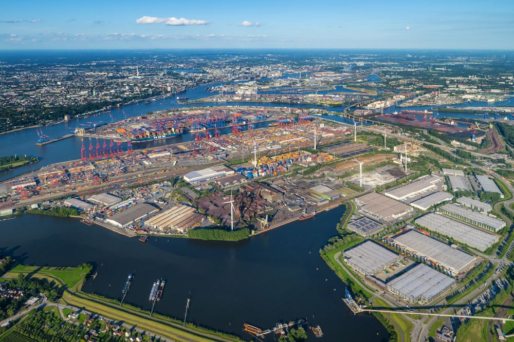 Aerial photograph Hamburg - Port facilities on the shores of the harbor of Burchardkai of Eurogate in the district Waltershof in Hamburg, Germany