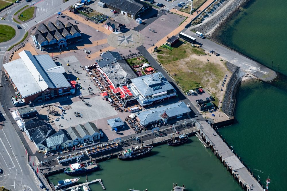 List from the bird's eye view: Port facilities on the shores of the harbor of in List on Island Sylt in the state Schleswig-Holstein, Germany