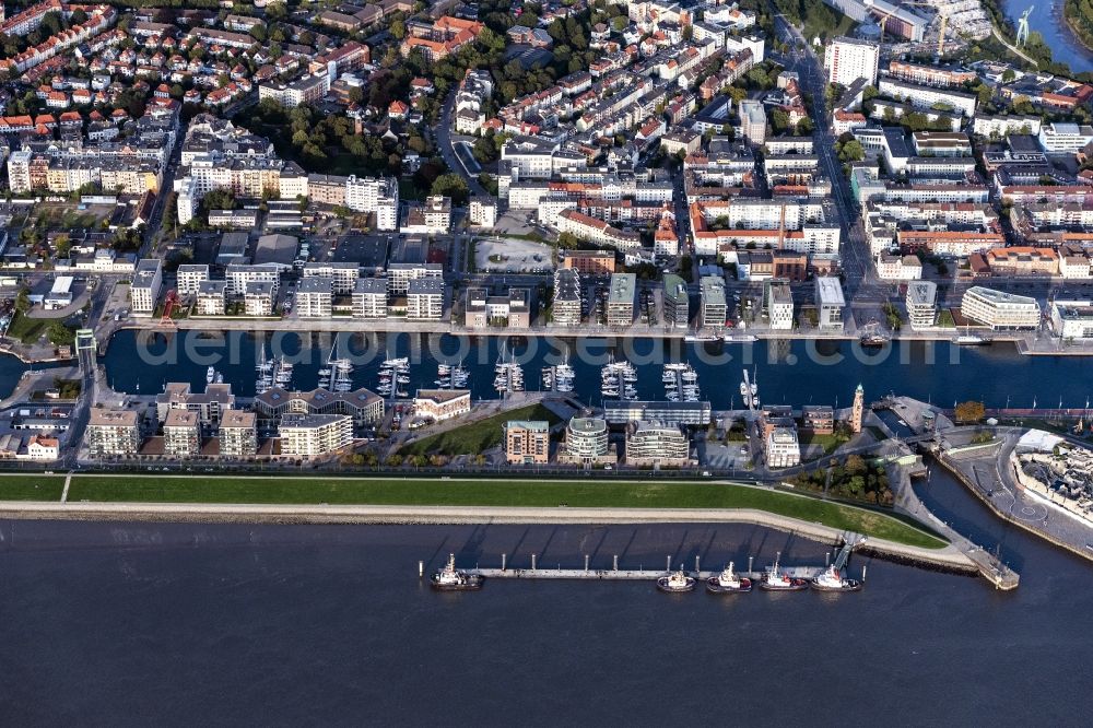 Aerial photograph Bremerhaven - Port facilities on the shores of the harbor of Neuer Hafen in Bremerhaven in the state Bremen, Germany
