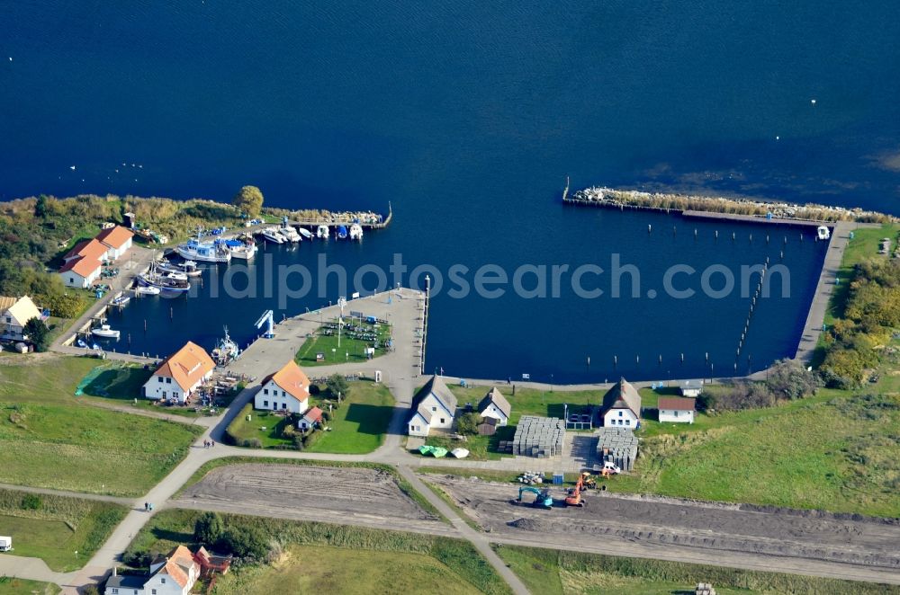 Aerial image Insel Hiddensee - Port facilities on the shores of the harbor of in the district Neuendorf in Insel Hiddensee in the state Mecklenburg - Western Pomerania, Germany