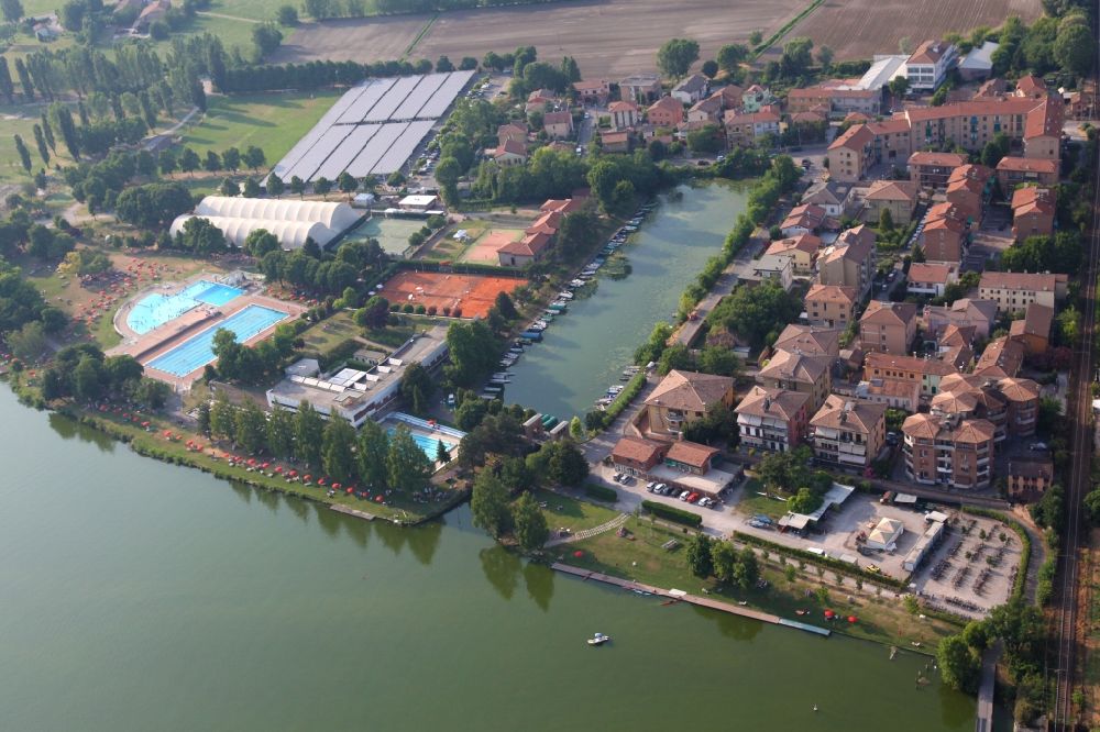 Mantua from above - Port facilities on the shores of the harbor of of Porto Catena in Mantua in the Lobardy, Italy