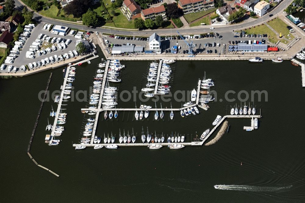 Aerial image Schleswig - Port facilities on the shores of the harbor of in Schleswig in the state Schleswig-Holstein, Germany