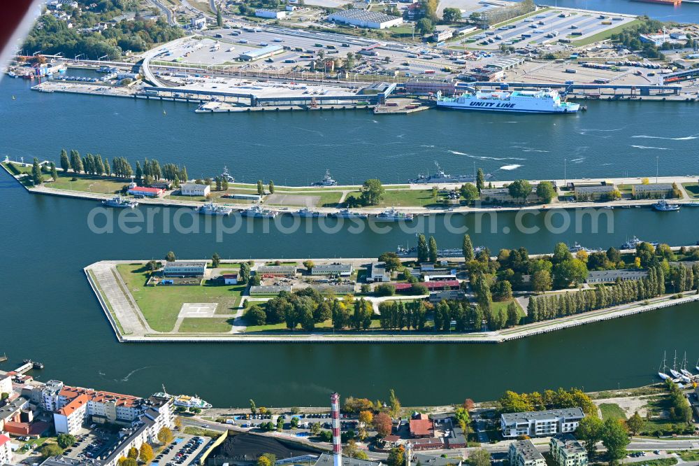 Aerial image Swinemünde - Port facilities on the shores of the harbor of of Seehafen in Swinemuende in West Pomerania, Poland