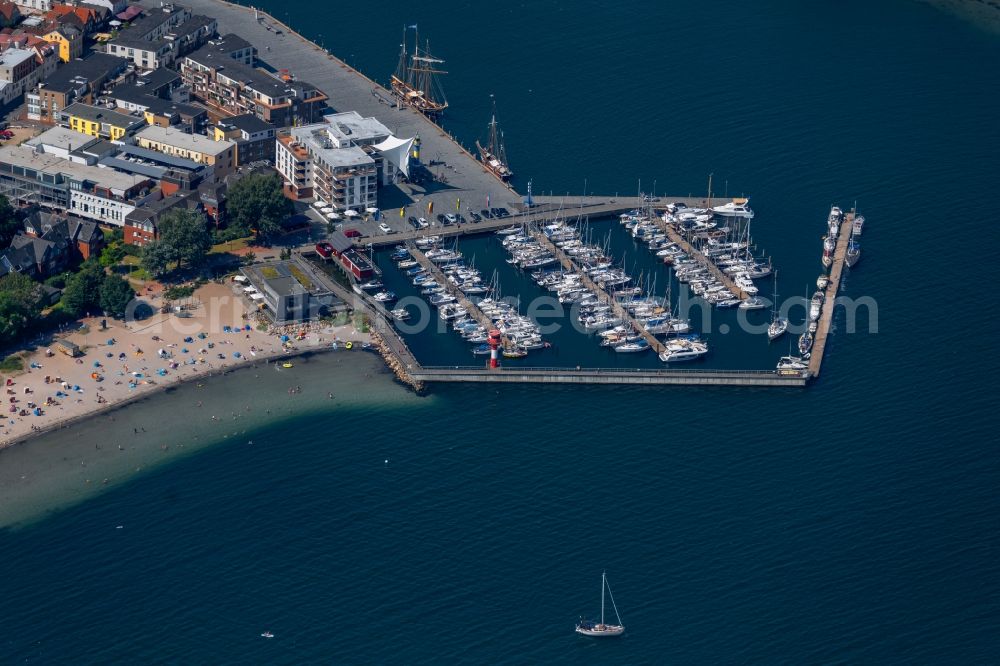 Aerial image Eckernförde - Port facilities on the shores of the harbor of of Stadthafens in Eckernfoerde in the state Schleswig-Holstein, Germany