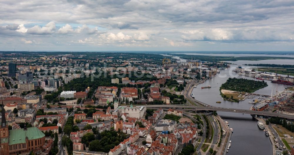 Aerial image Szczecin - Stettin - Port facilities on the shores of the harbor in Szczecin in West Pomeranian Voivodeship, Poland
