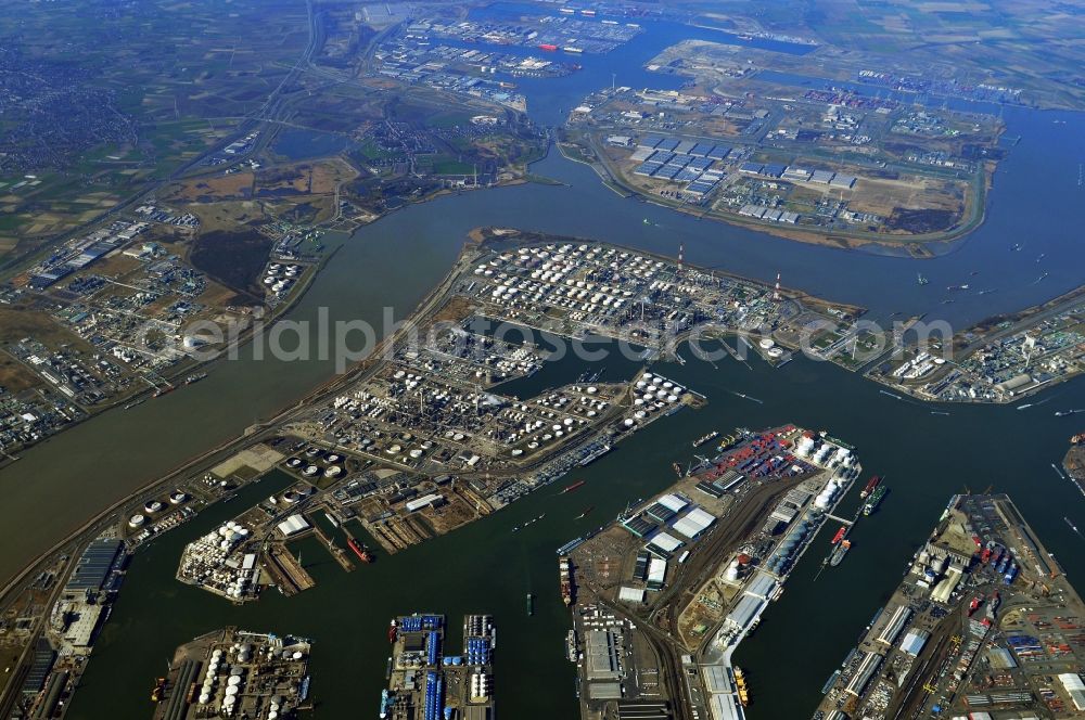 Antwerpen from the bird's eye view: Docks in the overseas port on the canal system of the Scheldt in Antwerp, Belgium