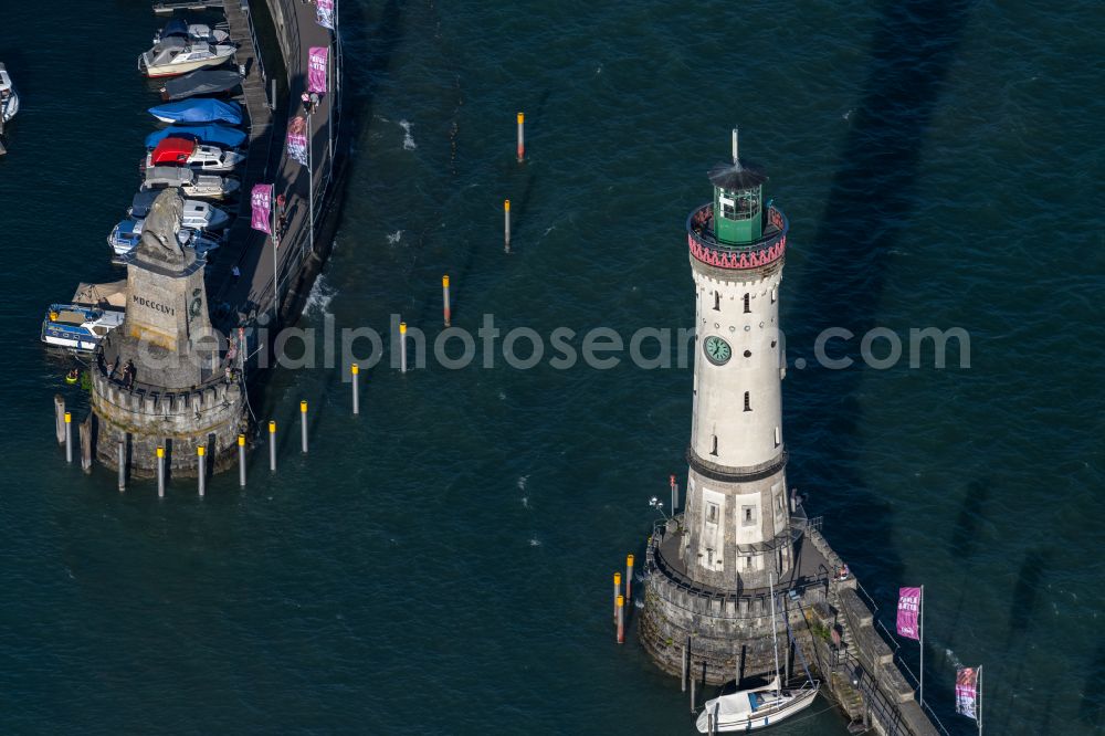 Aerial image Lindau (Bodensee) - Port entrance on the shore of Lake Constance in Lindau am Bodensee in the state Bavaria, Germany