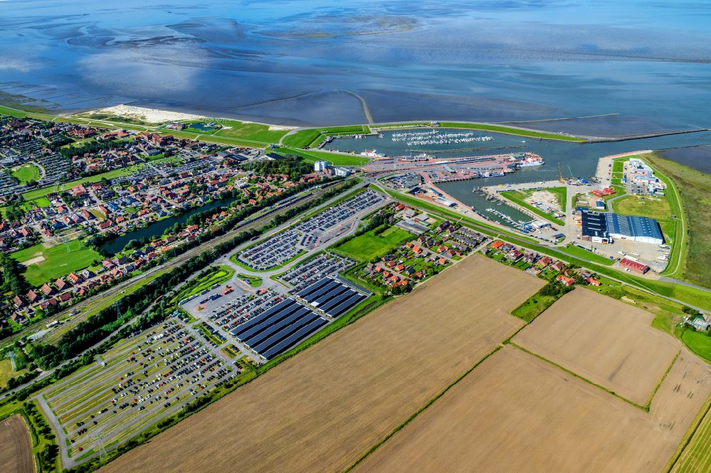 Norden from above - Port area Norddeich Mole in Norden Nordeich in the state Lower Saxony, German