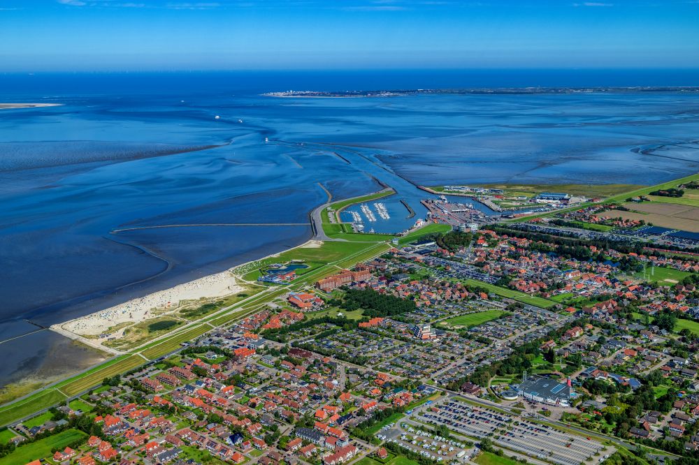 Aerial image Norden - Port area Norddeich Mole in Norden Nordeich in the state Lower Saxony, German