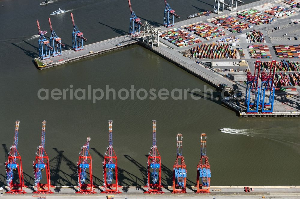 Hamburg from above - Harbor crane on Container Terminal in the port of the international port of the EUROGATE Container Terminal Hamburg GmbH in Hamburg