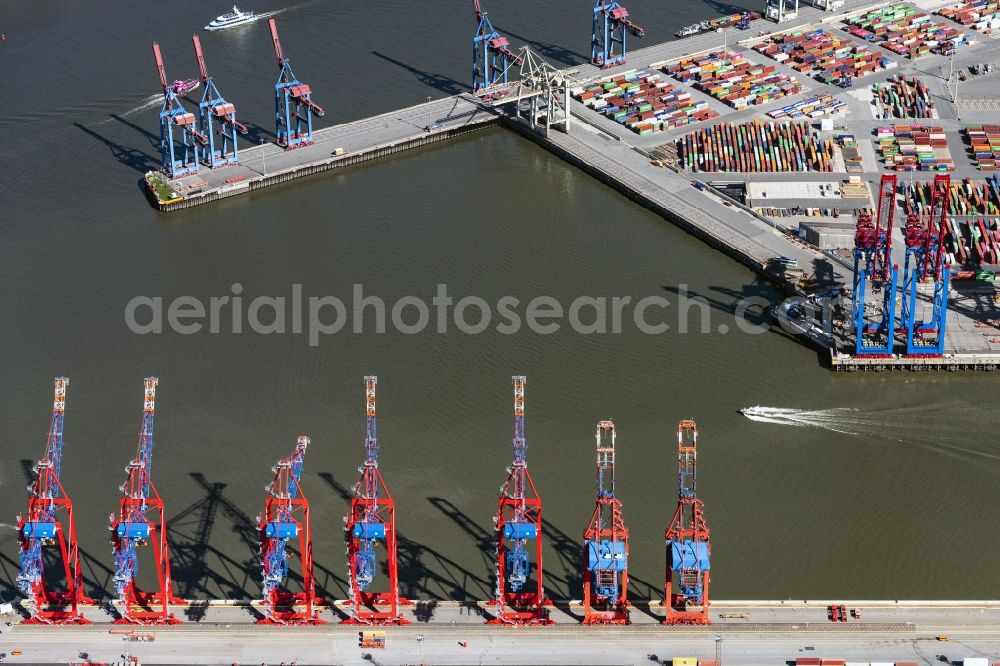 Aerial image Hamburg - Harbor crane on Container Terminal in the port of the international port of the EUROGATE Container Terminal Hamburg GmbH in Hamburg