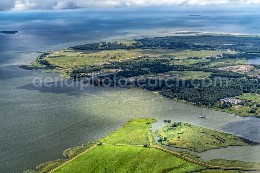 Peenemünde from above - Peninsula with land access and shore area on the with Flugplatz in Peenemuende in the state Mecklenburg - Western Pomerania, Germany