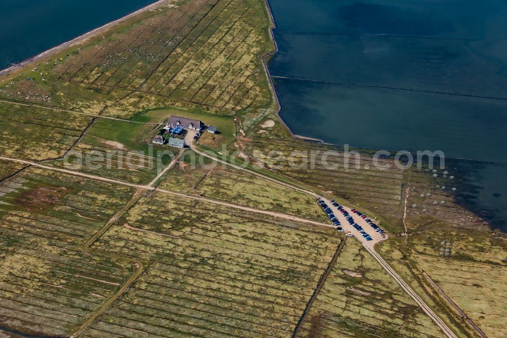 Aerial photograph Reußenköge - Peninsula with land access and shore area of the Hamburger Hallig in Reussenkoege in the state Schleswig-Holstein, Germany