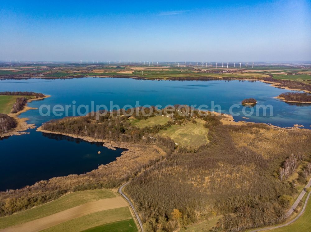 Aerial image Chorin - Peninsula with land access and shore area on the Pehlitzwerder in Chorin in the state Brandenburg, Germany