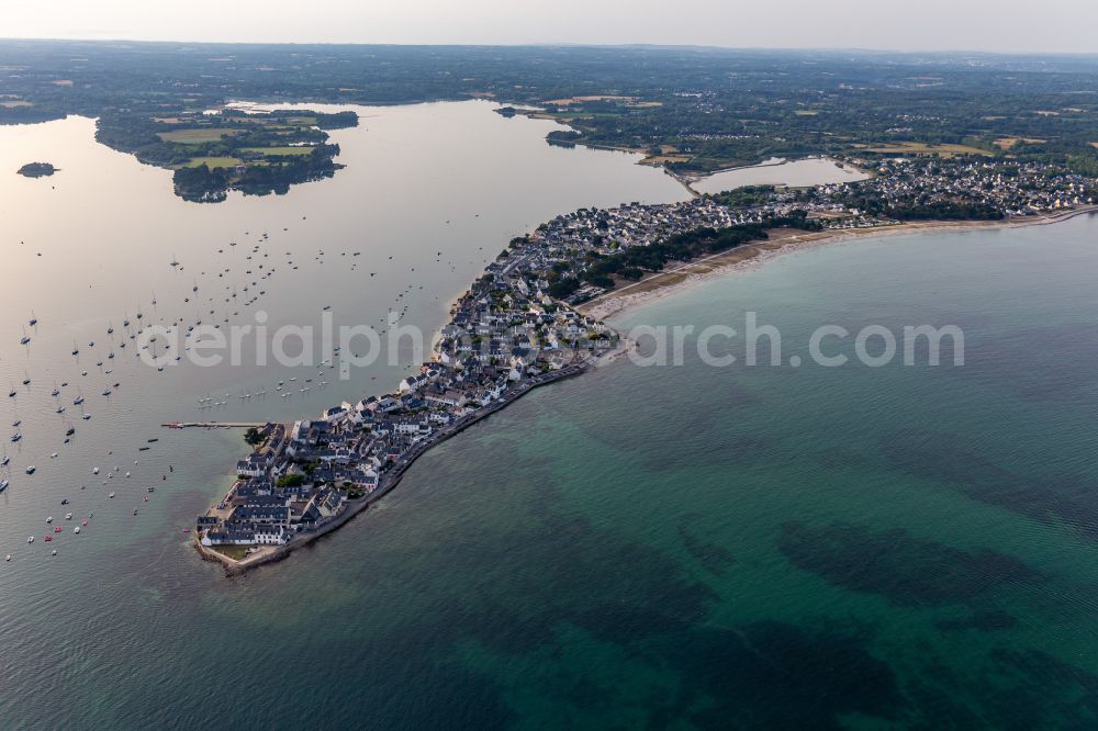Ile-Tudy from above - Peninsula with Sailing-Boats and shore area on the in Ile-Tudy in Brittany, France