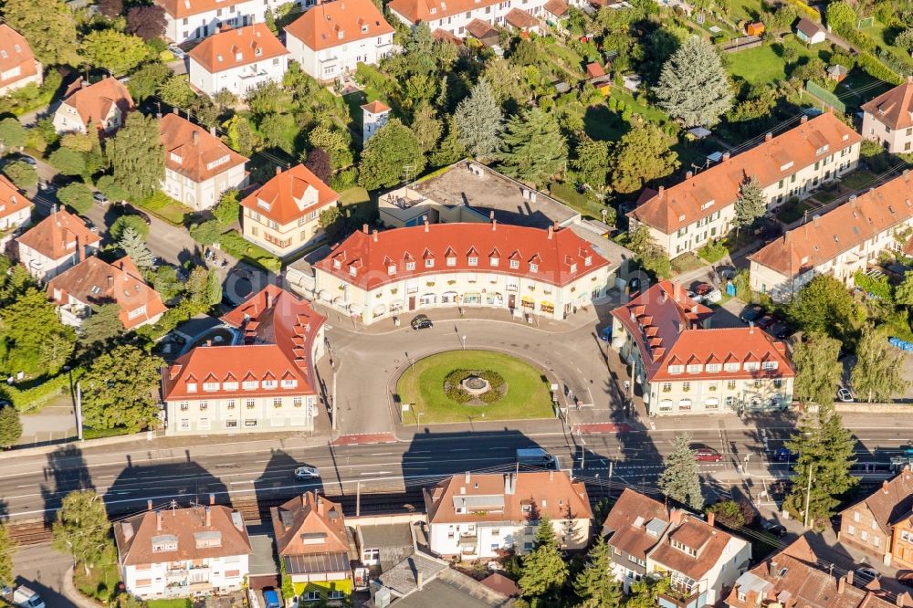 Karlsruhe from above - Half-Circular Place Ostendorfplatz in the district Rueppurr in Karlsruhe in the state Baden-Wuerttemberg, Germany