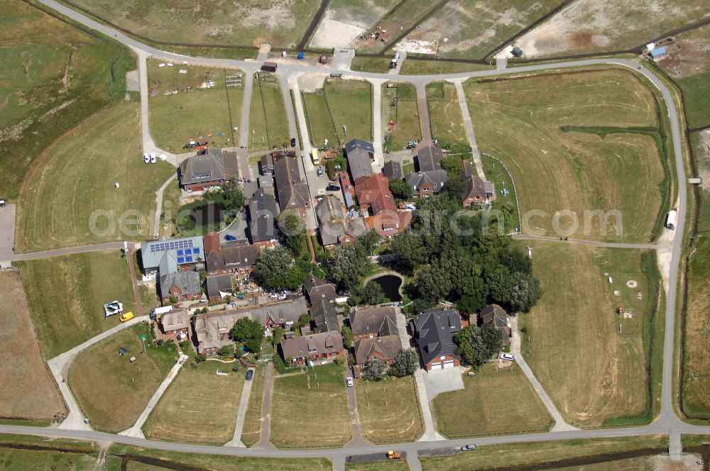 Aerial image Hooge - Green space structures a Hallig Landscape on street Hanswarft in Hooge North Friesland in the state Schleswig-Holstein, Germany