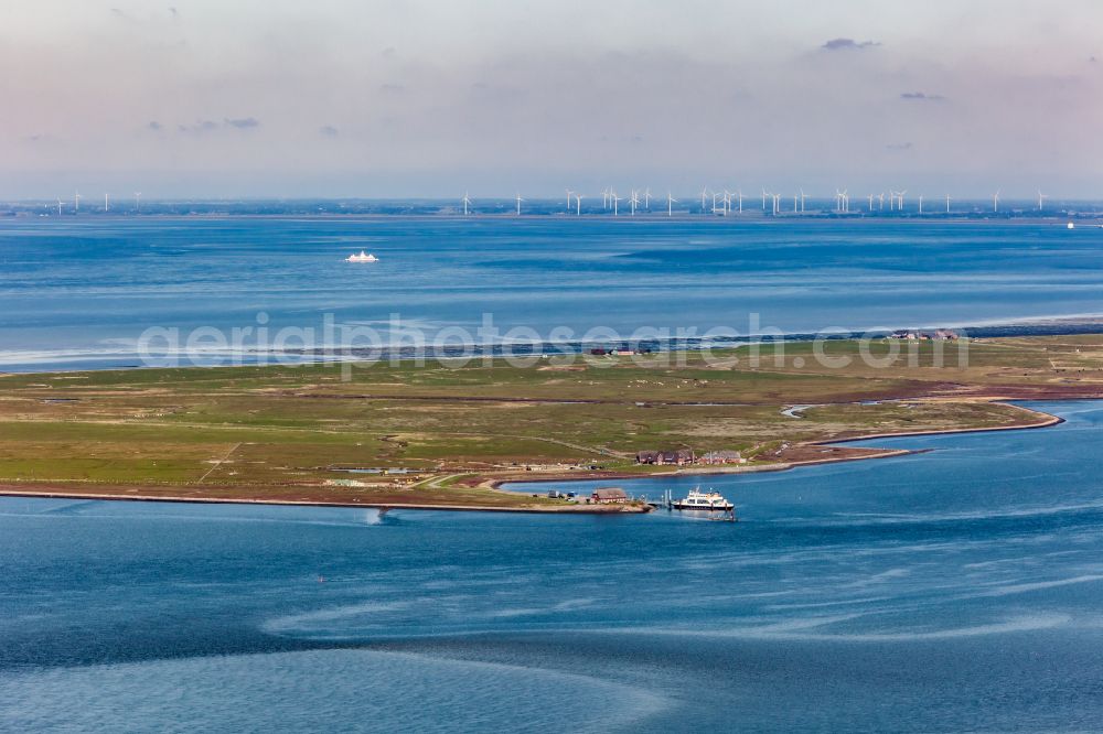 Langeneß from the bird's eye view: Green space structures a Hallig Landscape the North Sea island in Langeness North Friesland in the state Schleswig-Holstein, Germany