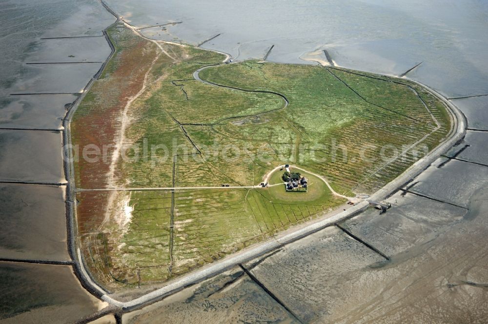 Pellworm from above - Hallig Suedfall in Pellworm in Schleswig-Holstein. Wadden Sea at low tide. Top Pellworm