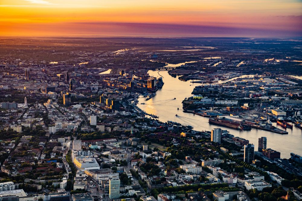 Hamburg from above - Hamburg Altona at sunrise, in the state of Hamburg Germany
