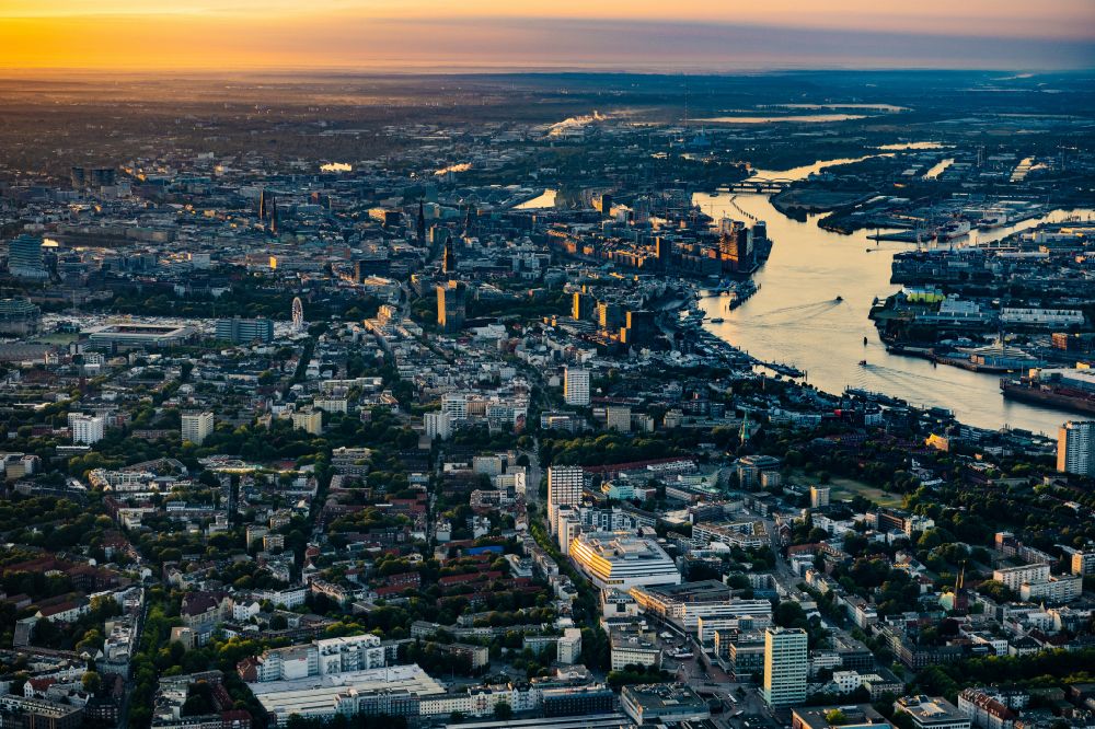 Hamburg from the bird's eye view: Hamburg Altona at sunrise, in the state of Hamburg Germany
