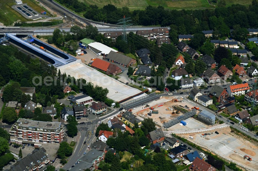 Hamburg from the bird's eye view: Highway construction site for the expansion and extension of track along the route of A7 in the district Schnelsen in Hamburg, Germany