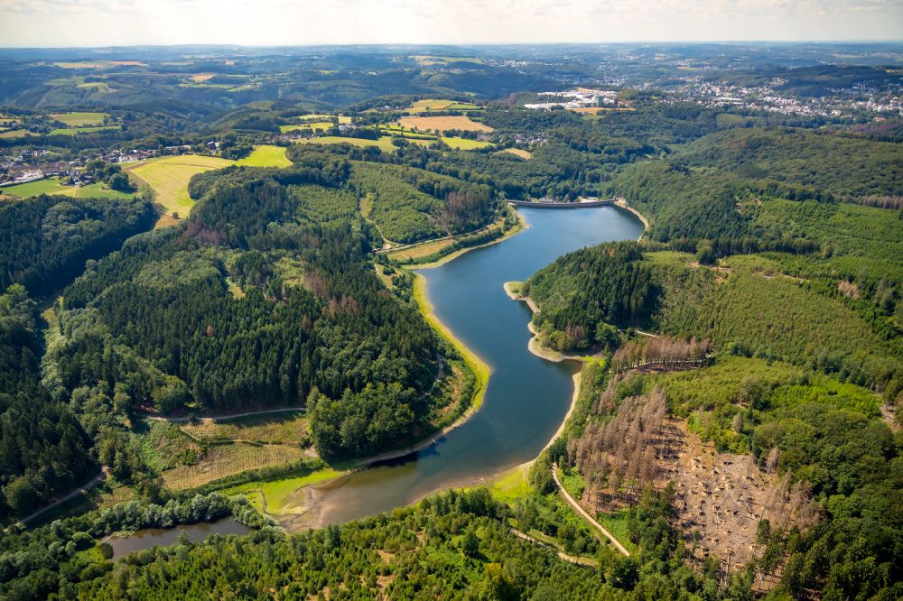 Aerial photograph Hagen - Hasper dam surrounded by autumnal forest areas in Hagen at Ennepetal in North Rhine-Westphalia