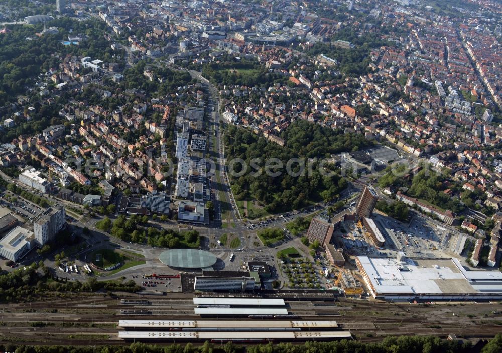Aerial image Braunschweig - Track progress and building of the main station of the railway in Braunschweig in the state Lower Saxony