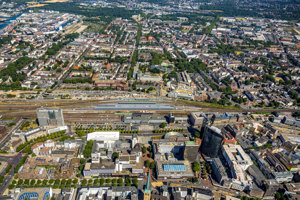 Dortmund from above - track progress and building of the main station of the railway in Dortmund in the state North Rhine-Westphalia, Germany
