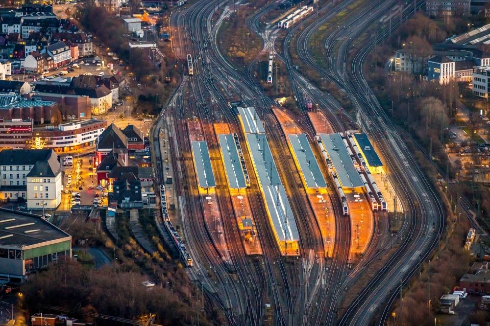 Hamm from above - Track progress and building of the main station of the railway in Hamm in the state North Rhine-Westphalia, Germany