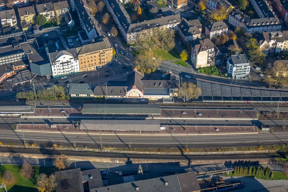 Aerial photograph Witten - Track progress and building of the main station of the railway in Witten in the state North Rhine-Westphalia, Germany