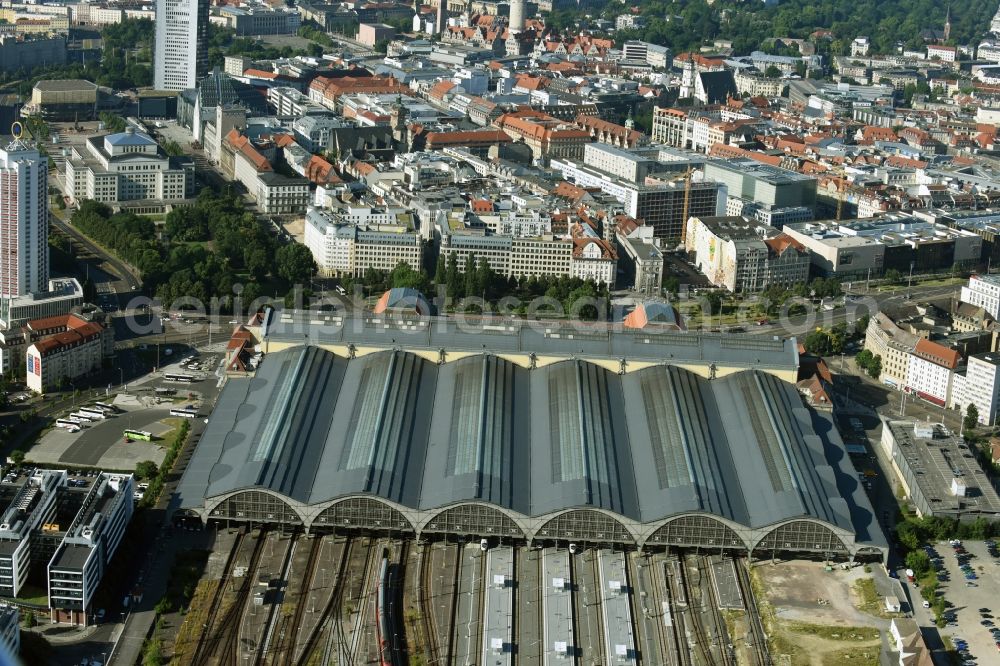 Aerial image Leipzig - View over the building of the main station in Leipzig in Saxony