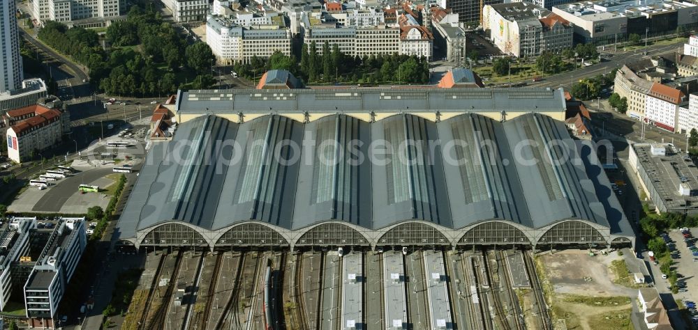 Aerial photograph Leipzig - View over the building of the main station in Leipzig in Saxony