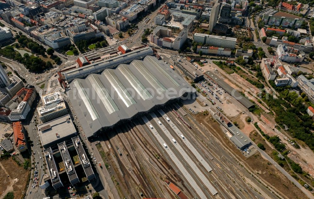 Leipzig from above - View over the building of the main station in Leipzig in Saxony
