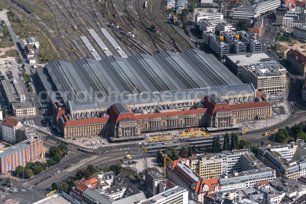 Leipzig from above - View over the building of the main station in the district Zentrum in Leipzig in Saxony